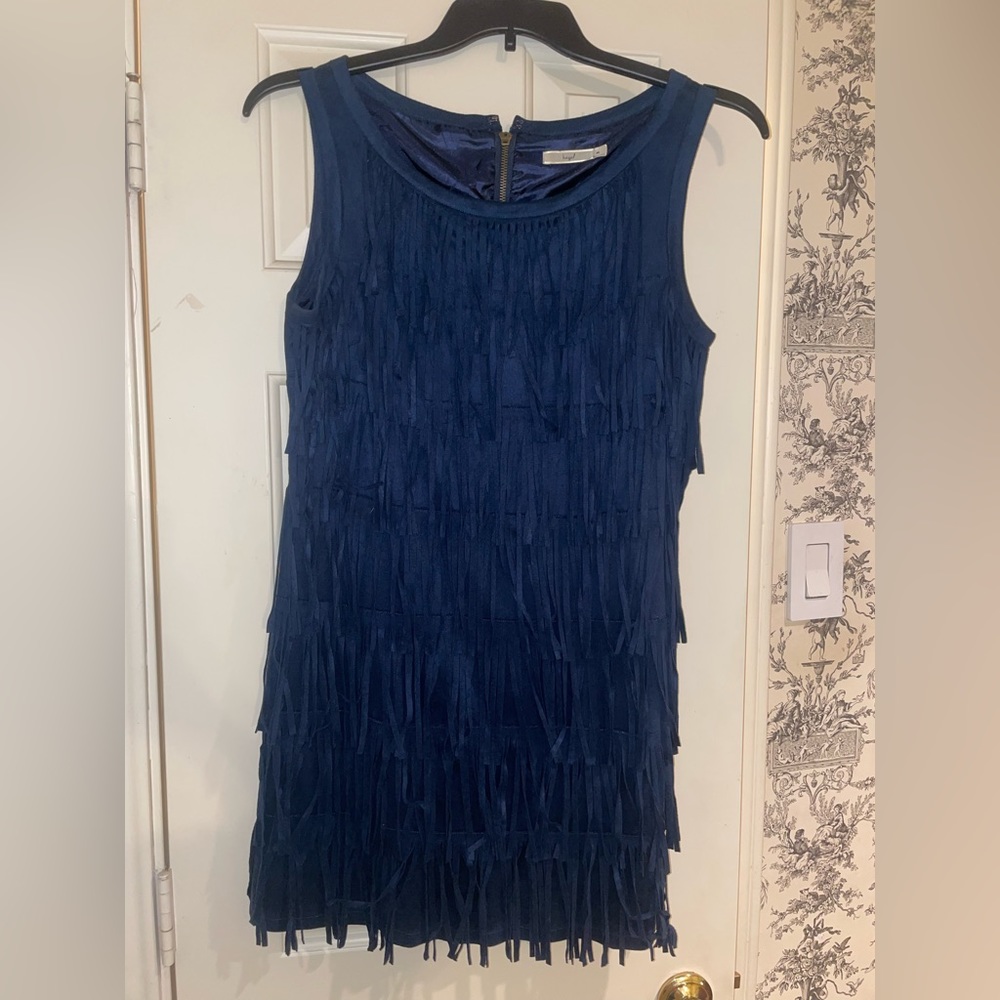 Navy Fringe Mini Dress